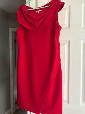 Red Cowl Drapey  Neck Sheath Dress
